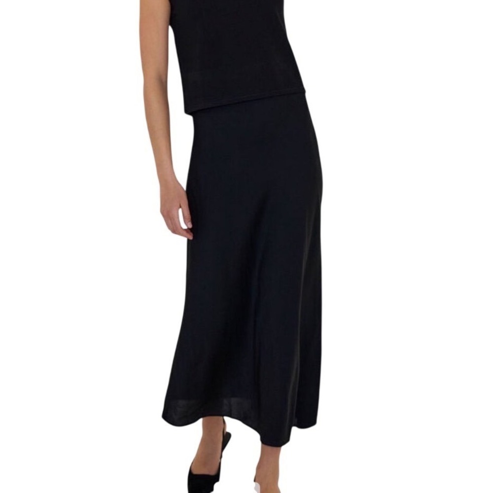 Sophie Grace Black Satin Maxi Skirt Elastic Waist Minimalist 90s Slip Style M
